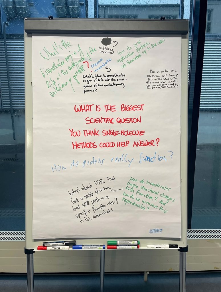 Flip Chart showing big questions in single molecule research